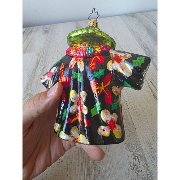 Vintage radko Tahitian tux lei Hawaiian shirt RARE flower ornament glass Xmas tr - Picture 6 of 10